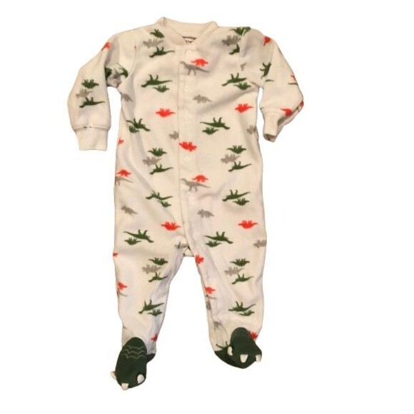 Boy's 6 Month Carter's Long Sleeve Footie One-piece Pajamas Fleece Dinosaurs - Picture 1 of 2